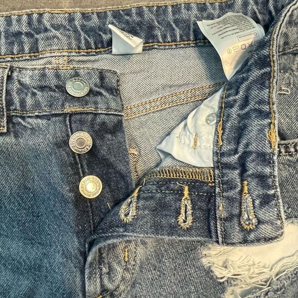 H&M &denim Boyfriend Jeans Blue Low Waist Ripped Denim Button Fly‎ Straight Leg - Picture 6 of 9